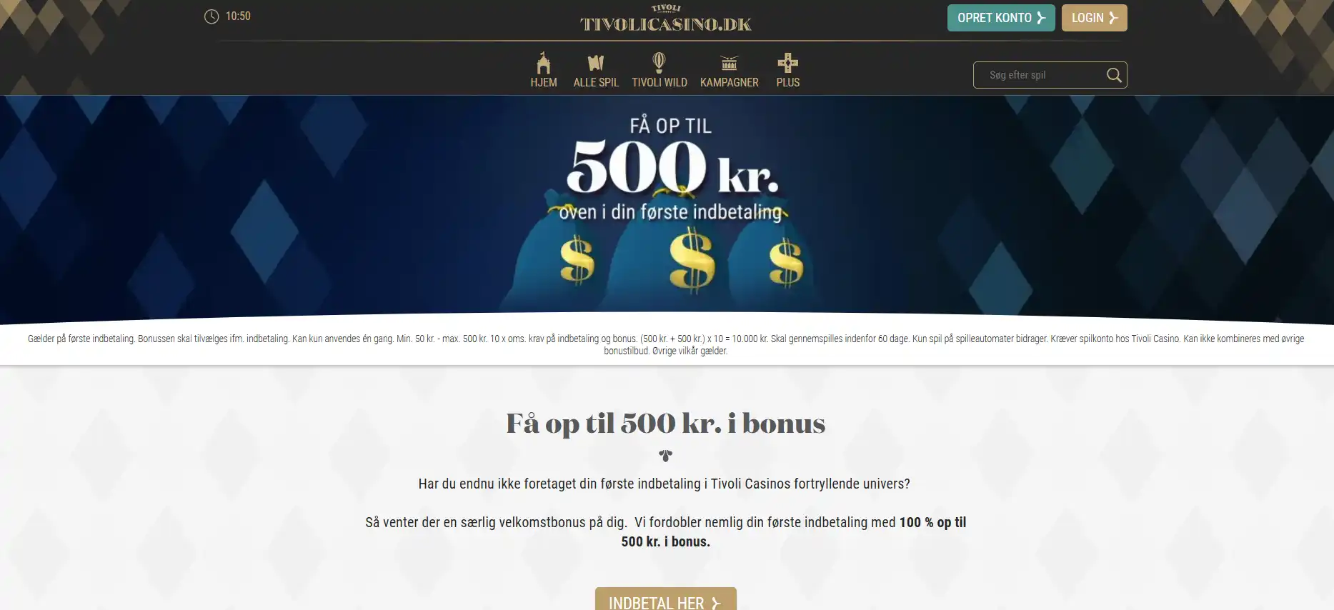 Tivoli Casinos aktuelle side for første indbetalingsbonus