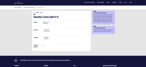 Spillemyndighedens registerpost for Danske Licens Spil A/S med tivolicasino.dk og Onlinekasino