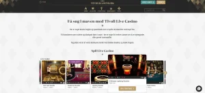 Tivoli Casinos officielle Live Casino-side med roulette, blackjack og danske dealere