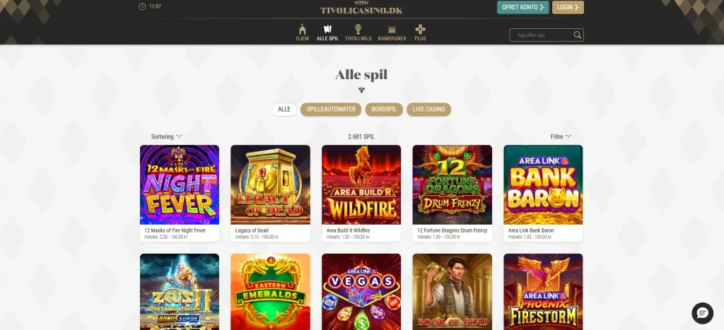Tivoli Casinos officielle oversigt over alle spil